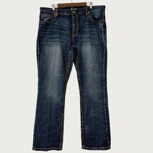 True Luck Jeans Men 40x32 Blue Dark Wash Straight Leg Stretch Denim Whickering